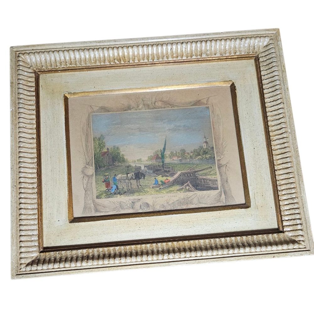 Sunbury Locks On Thames River England antique Print Ornamental Frame.